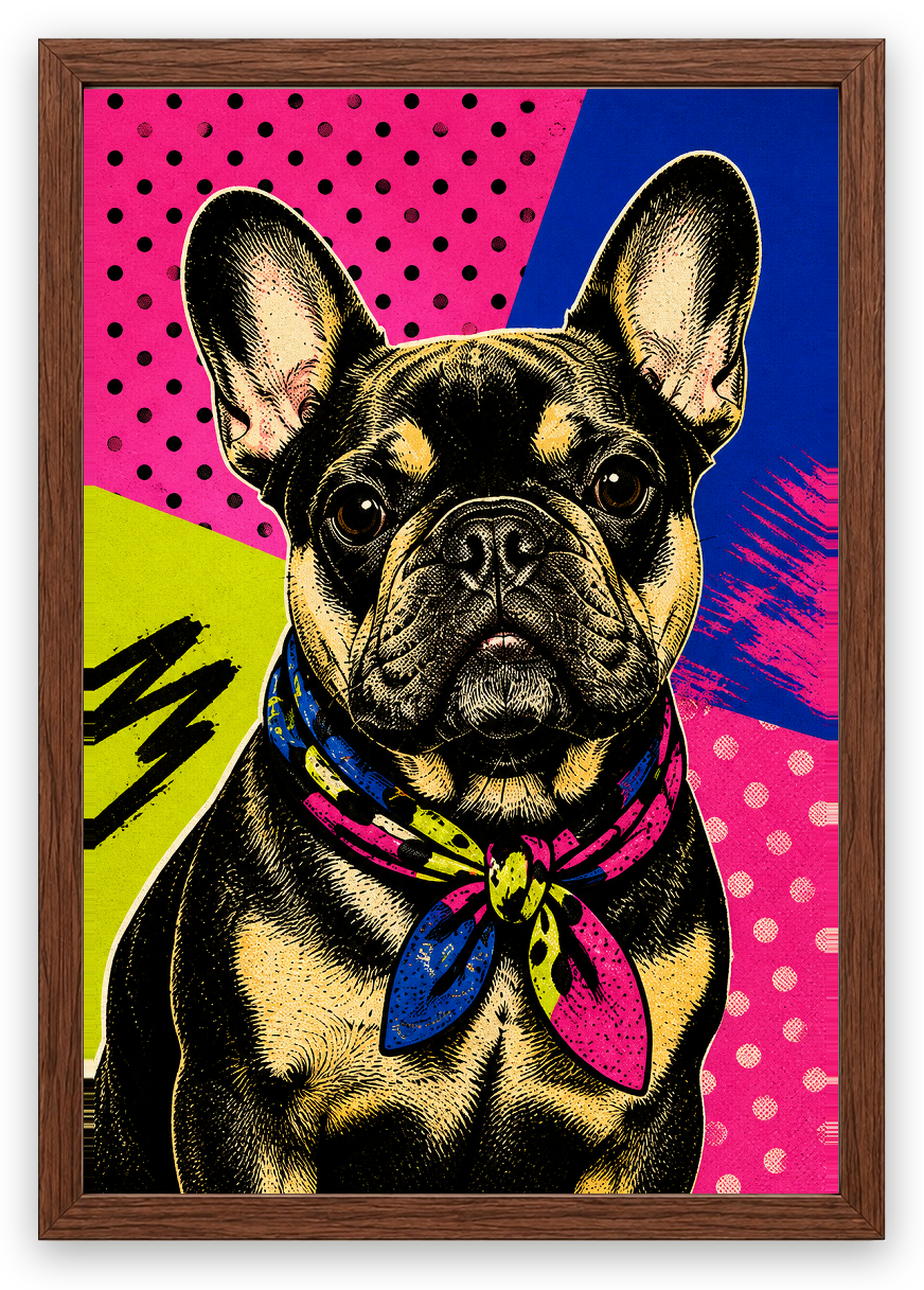 Pop Art Patim – Kişiye Özel Evcil Hayvan Portresi — Ceviz Çerçeve — TabloLab