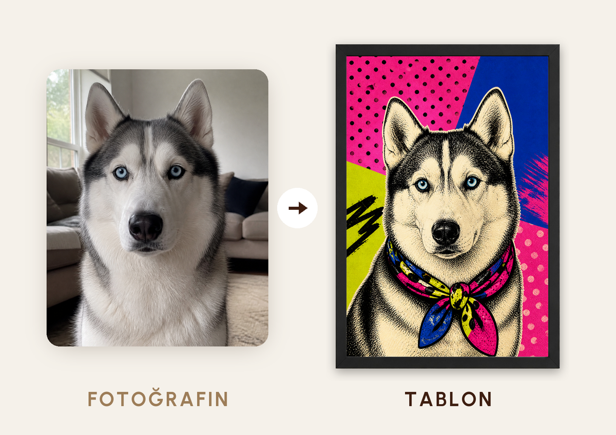 Pop Art Patim – Kişiye Özel Evcil Hayvan Portresi — fotoğraftan tabloya örnek: duman — TabloLab