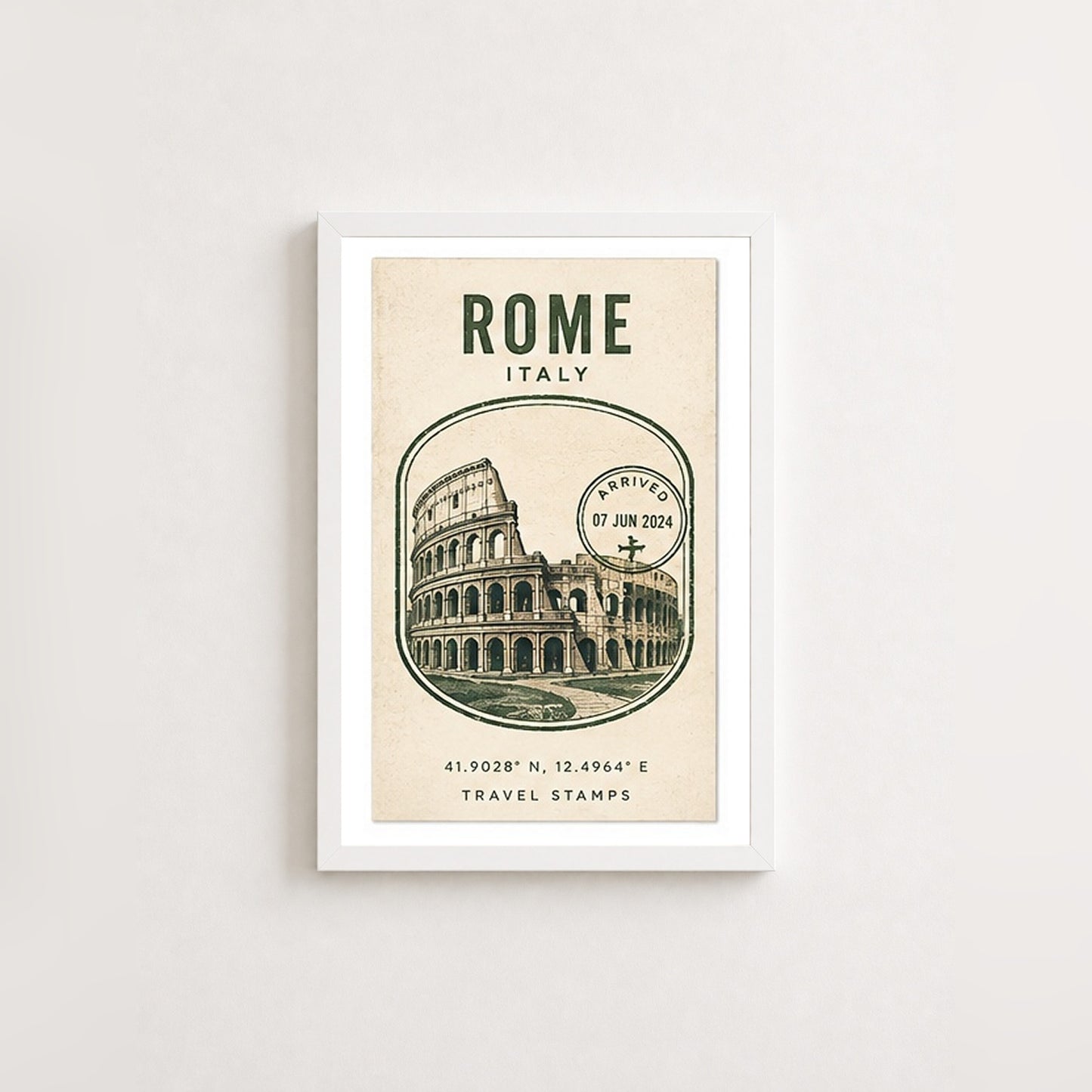 Roma Hatırası – Vintage Çerçeveli Poster — Beyaz — Paspartulu — TabloLab