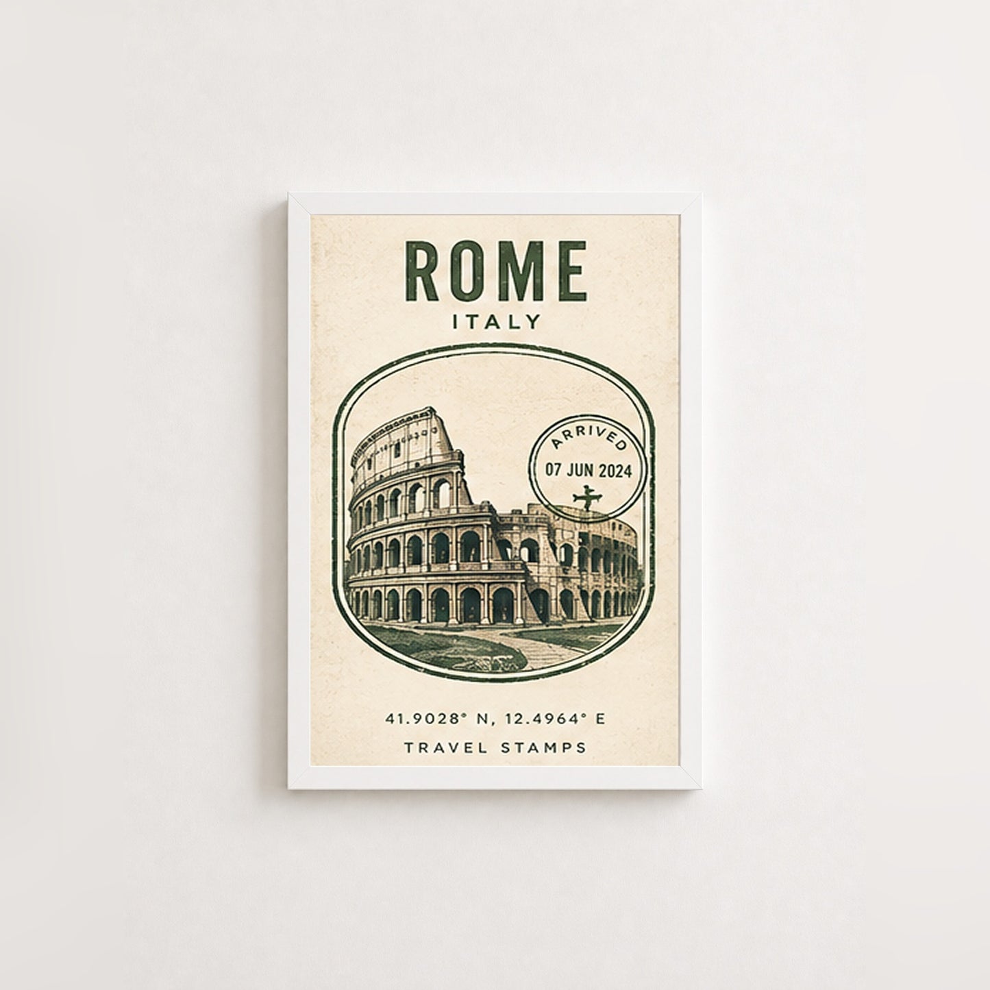 Roma Hatırası – Vintage Çerçeveli Poster — Beyaz — Paspartusuz — TabloLab