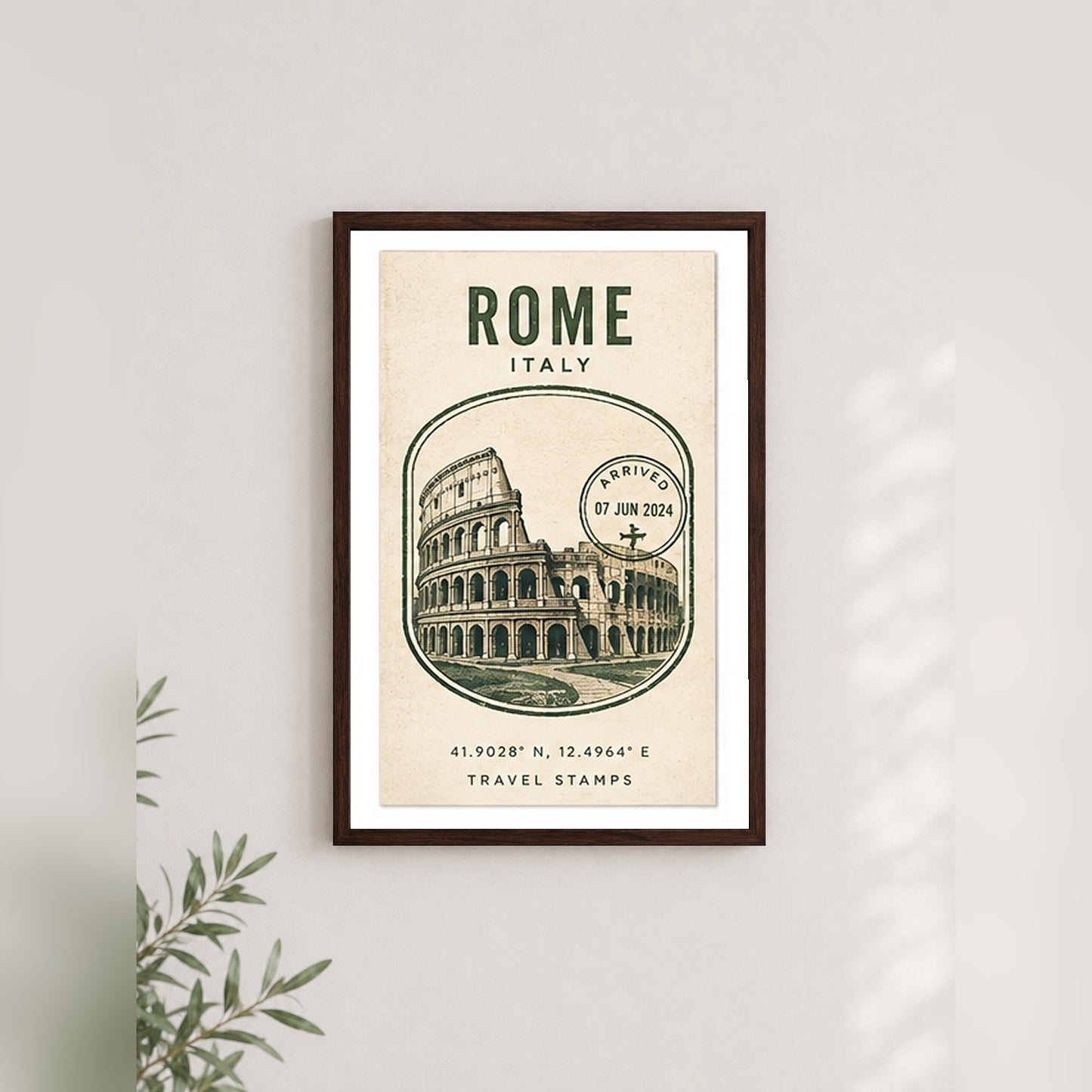 Roma Hatırası – Vintage Çerçeveli Poster — Ceviz — Paspartulu — TabloLab
