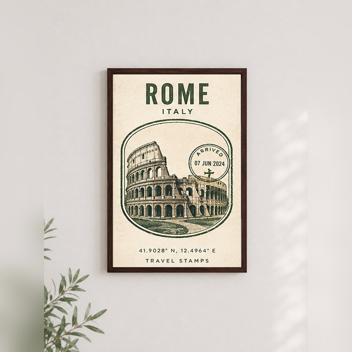 Roma Hatırası – Vintage Çerçeveli Poster — Ceviz — Paspartusuz — TabloLab