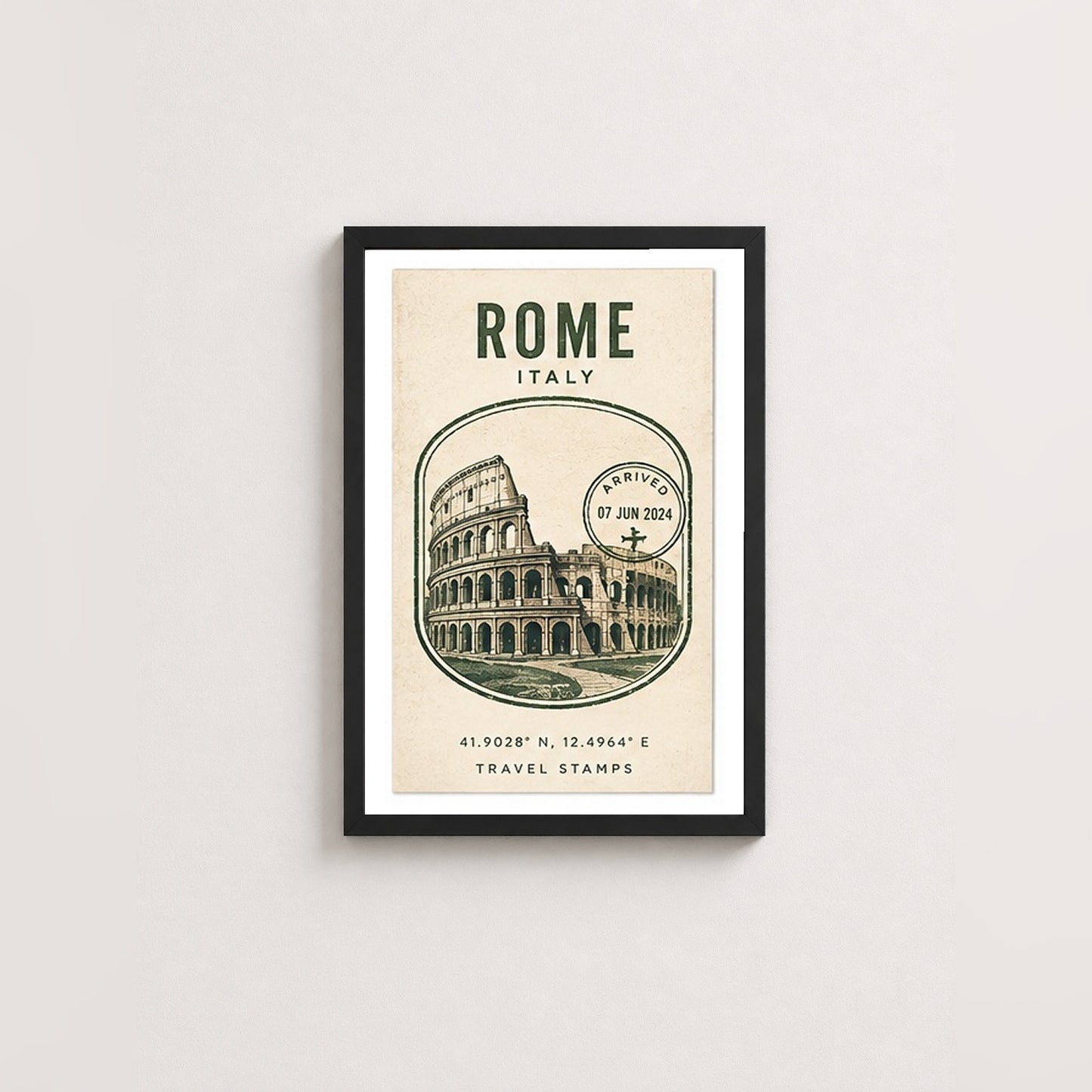 Roma Hatırası – Vintage Çerçeveli Poster — Siyah — Paspartulu — TabloLab