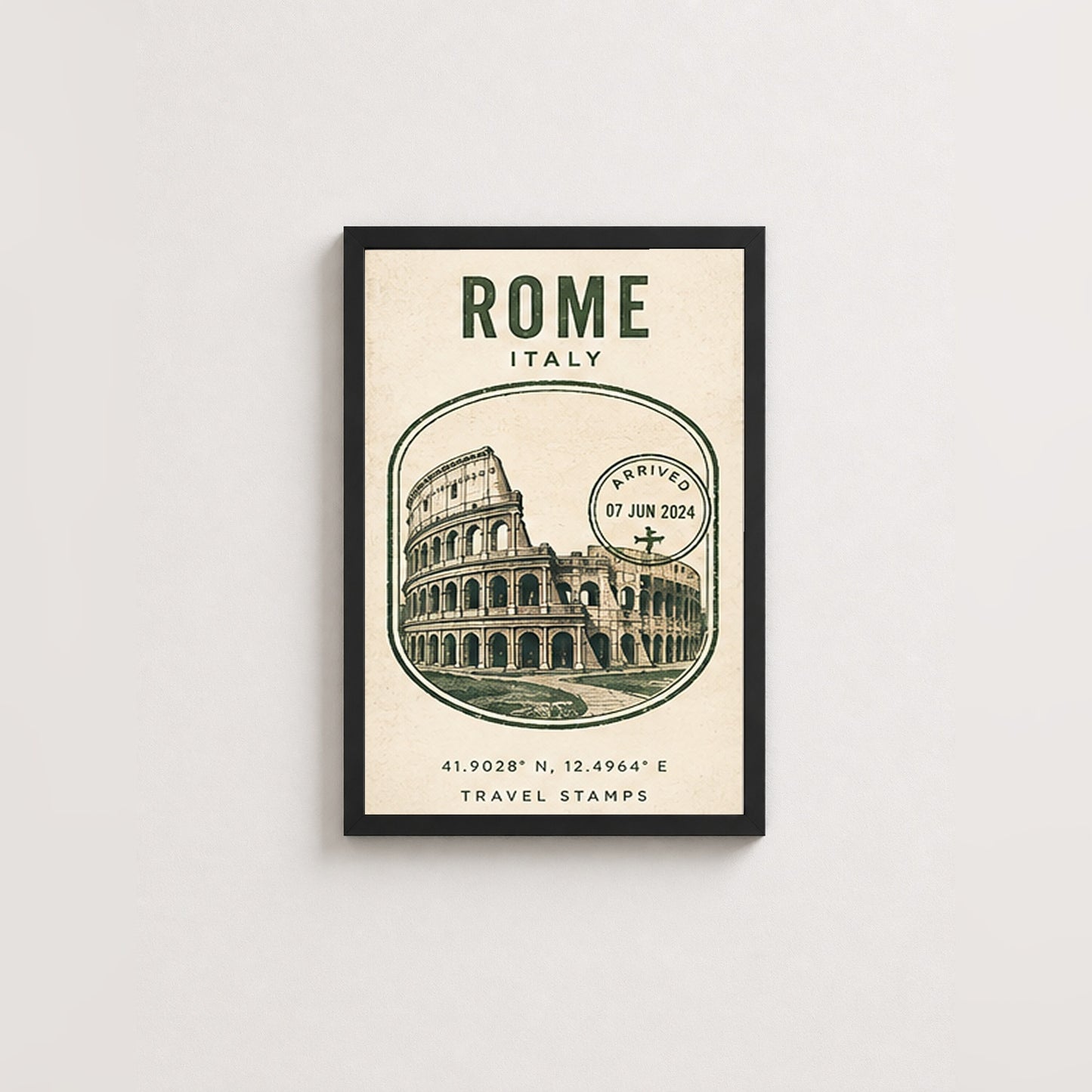 Roma Hatırası – Vintage Çerçeveli Poster — Siyah — Paspartusuz — TabloLab