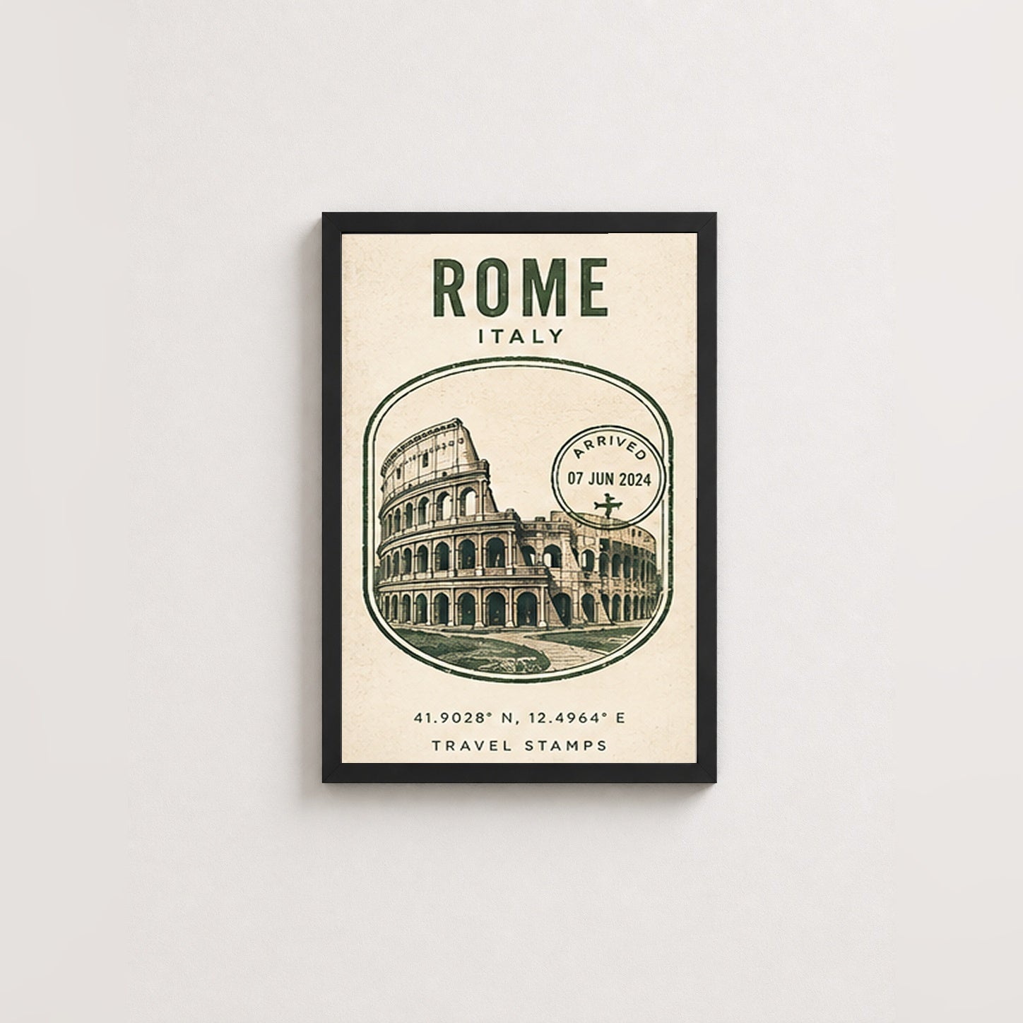 Roma Hatırası – Vintage Çerçeveli Poster — Siyah — Paspartusuz — TabloLab