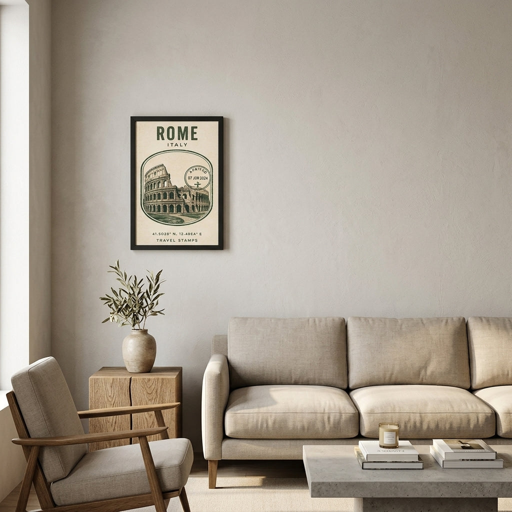 Roma Hatırası – Vintage Çerçeveli Poster — Siyah — Paspartusuz — TabloLab
