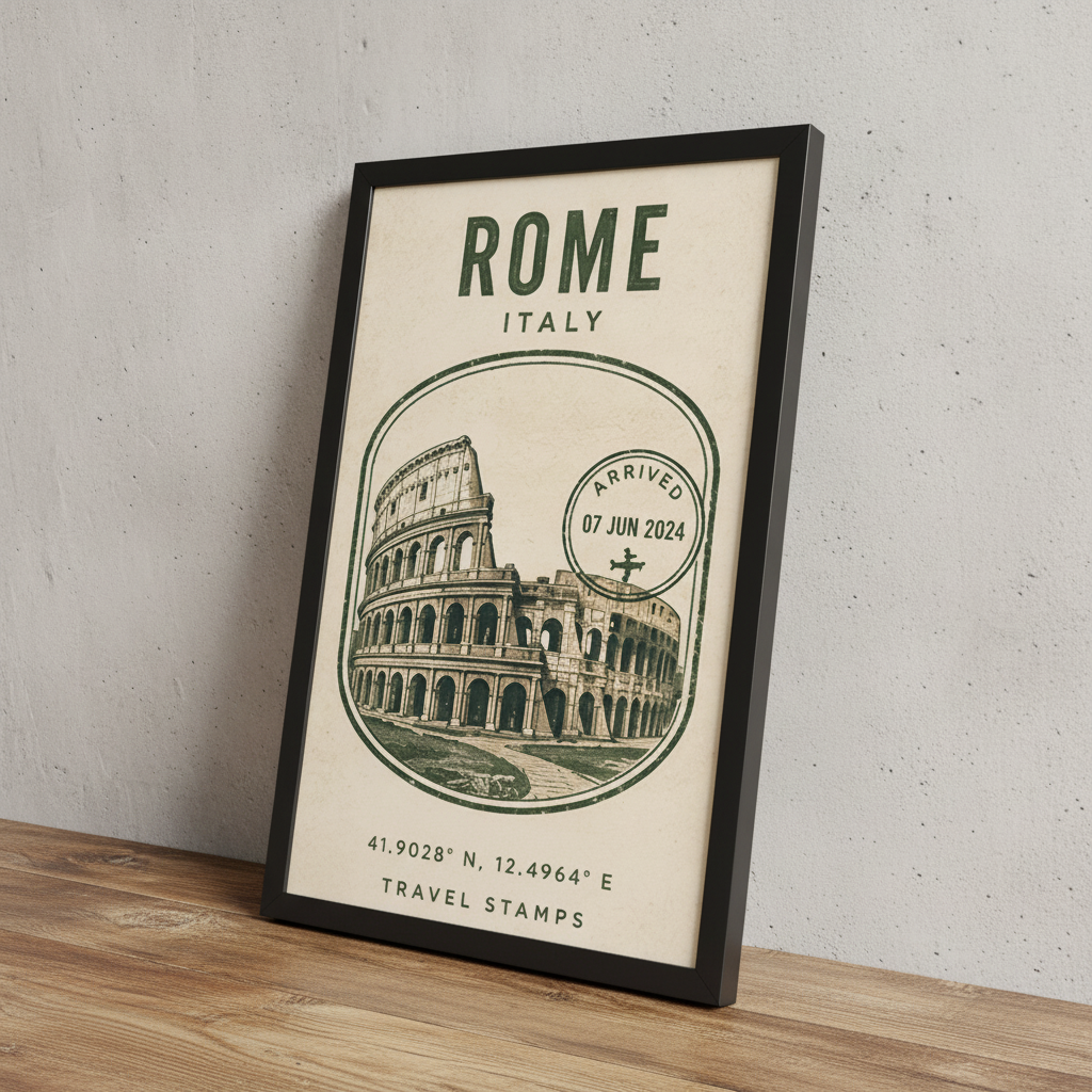 Roma Hatırası – Vintage Çerçeveli Poster — Siyah — Paspartusuz — TabloLab
