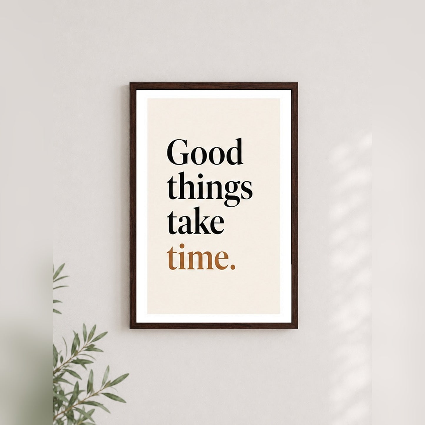 Sabırla Bekle – Tipografi Çerçeveli Poster — Ceviz — Beyaz Kenarlı — TabloLab