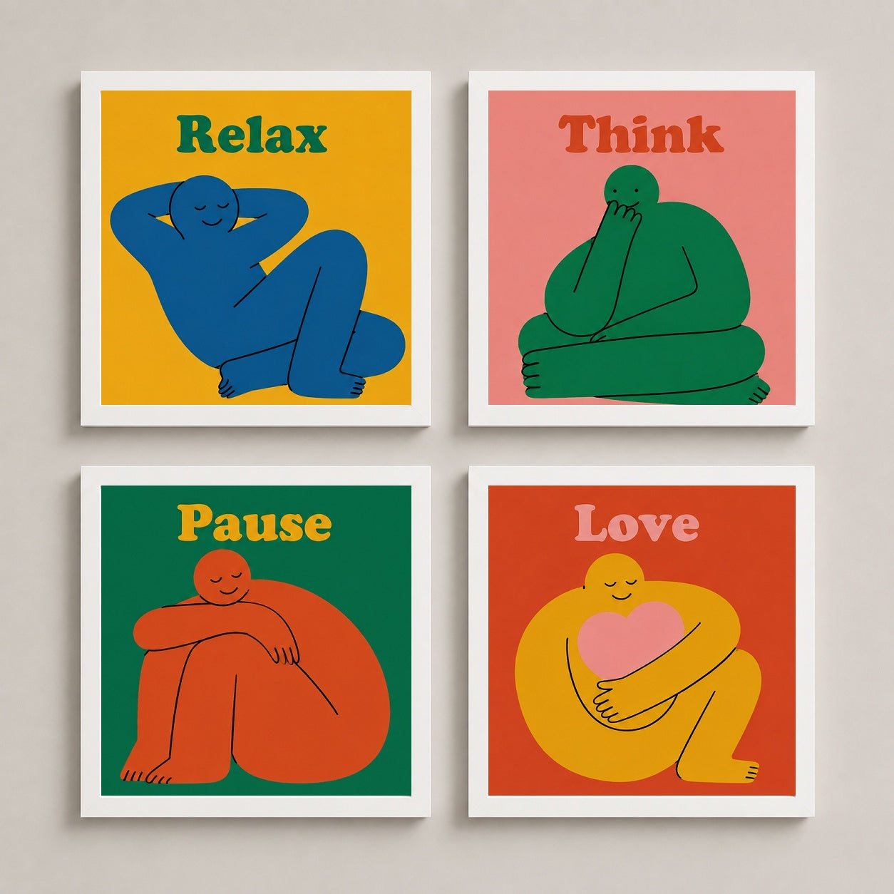 Sakin An – 4'lü Set Poster — Beyaz — Tam Baskı — TabloLab