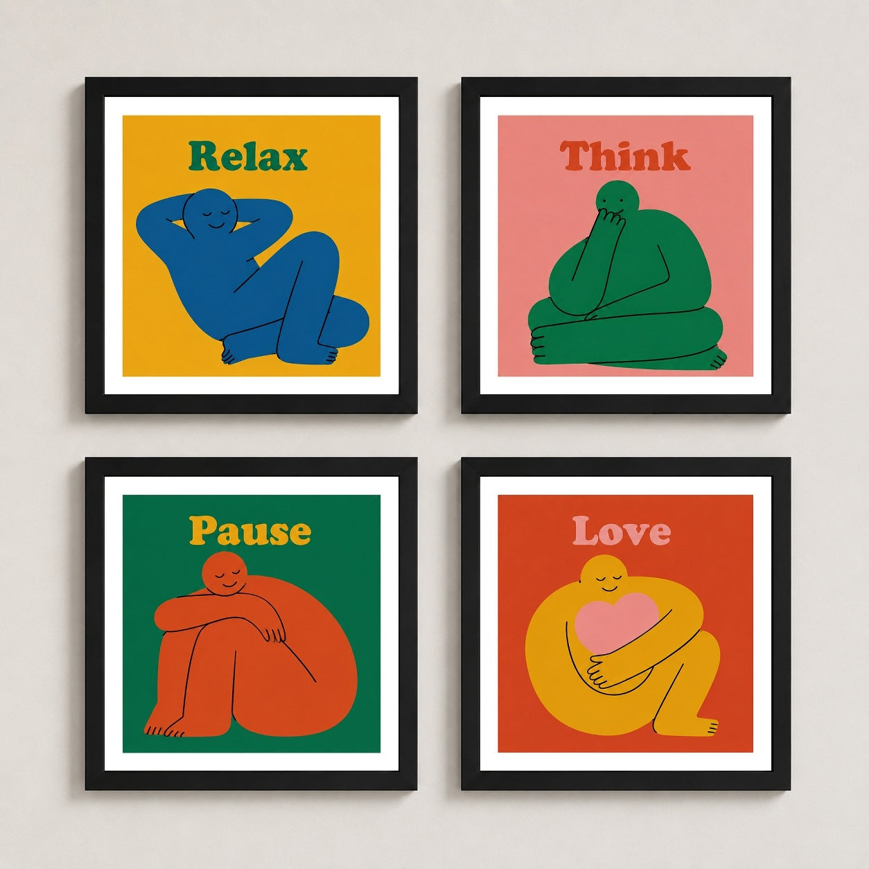 Sakin An – 4'lü Set Poster — Siyah — Beyaz Kenarlı — TabloLab
