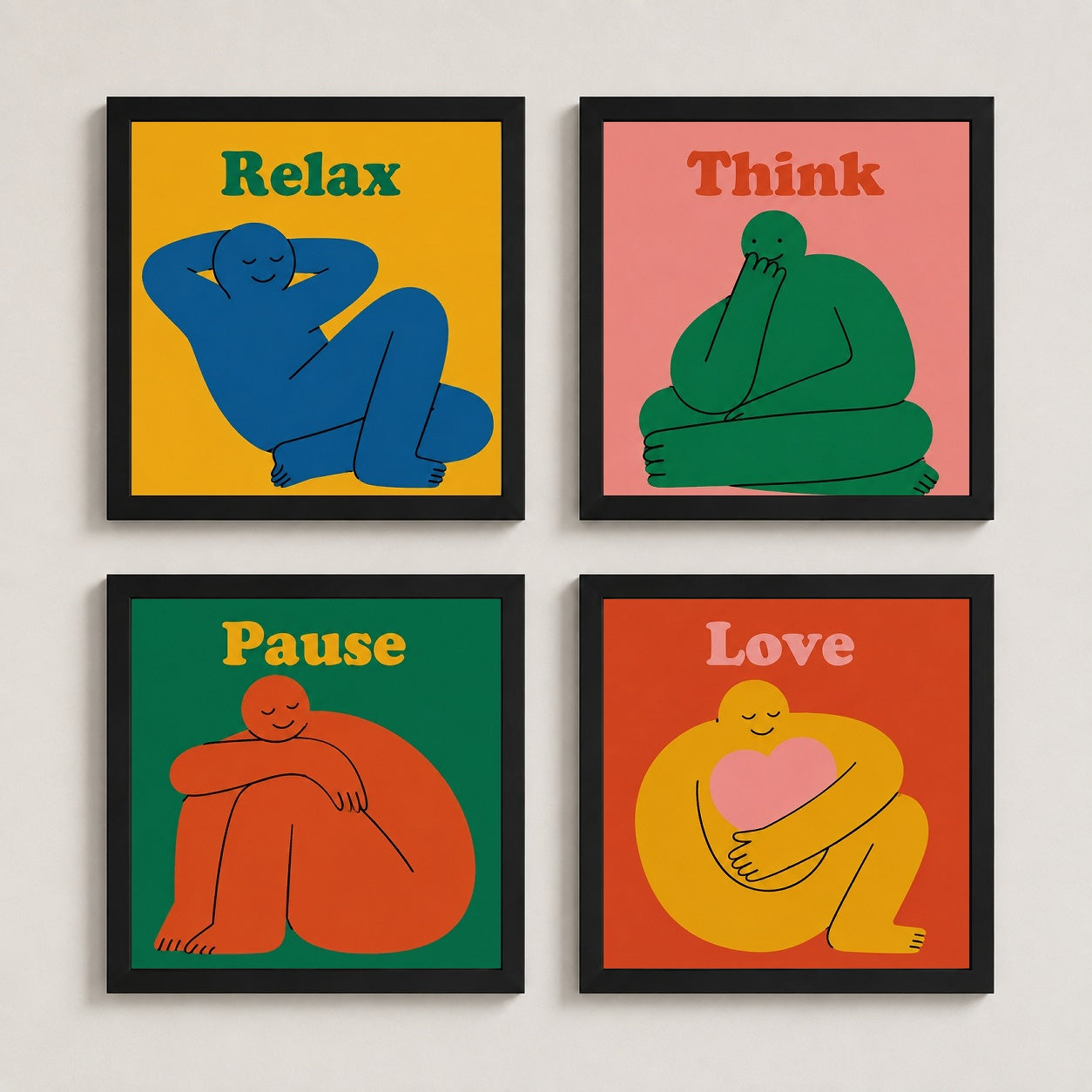 Sakin An – 4'lü Set Poster — Siyah — Tam Baskı — TabloLab
