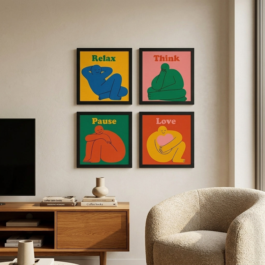 Sakin An – 4'lü Set Poster — Siyah — Tam Baskı — TabloLab
