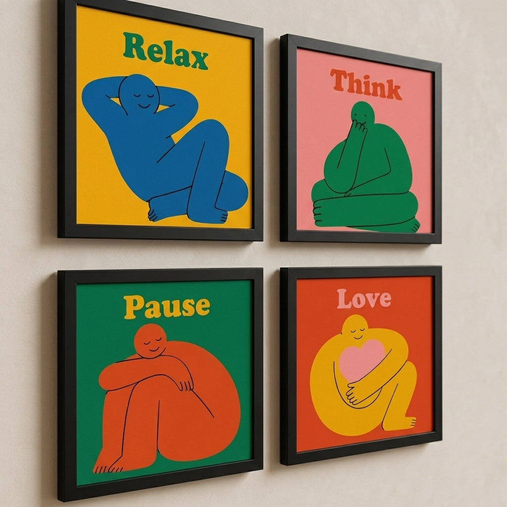 Sakin An – 4'lü Set Poster — Siyah — Tam Baskı — TabloLab