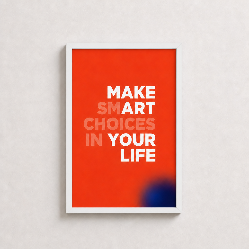 Sanatla Akıllı Tercihler Yap – Modern Çerçeveli Poster — Beyaz — Tam Baskı — TabloLab