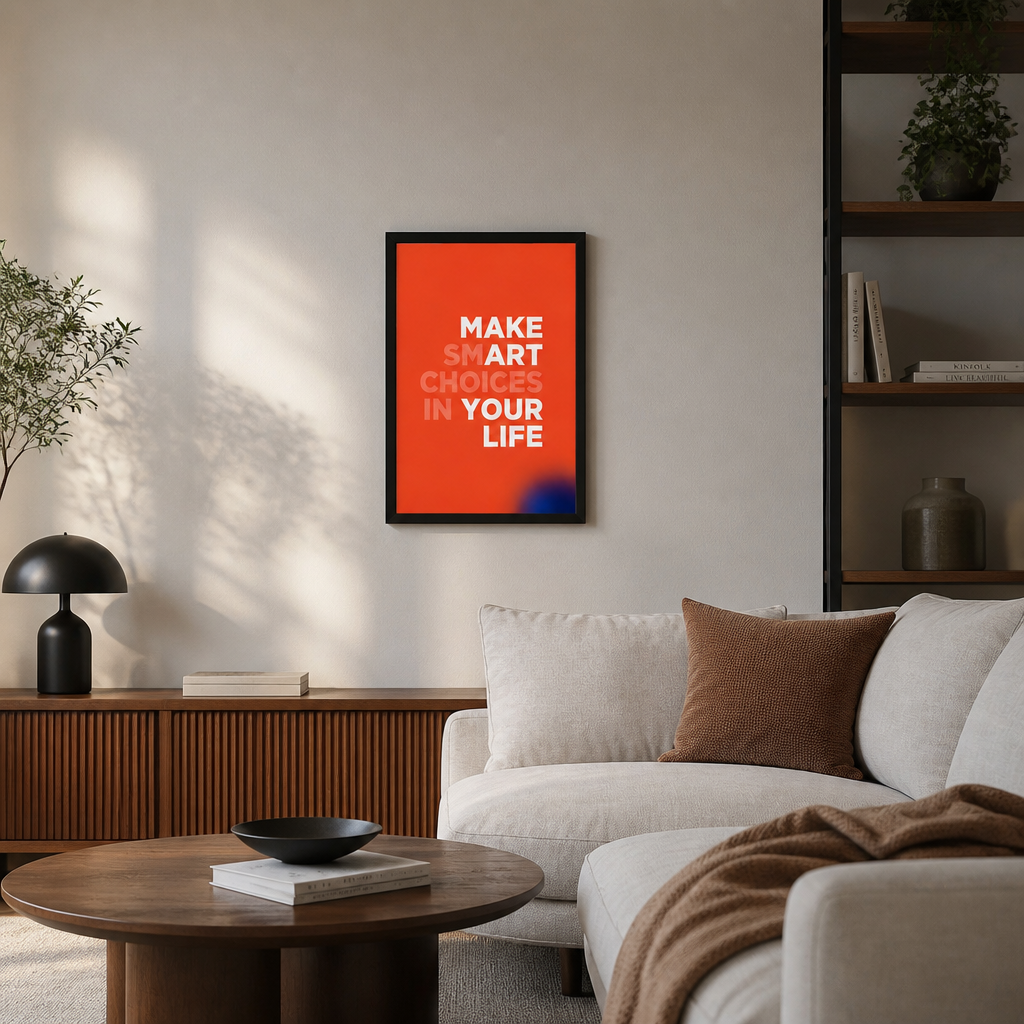 Sanatla Akıllı Tercihler Yap – Modern Çerçeveli Poster — Siyah — Tam Baskı — TabloLab