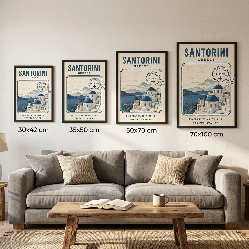 Santorini Hatırası – Vintage Çerçeveli Poster — Siyah — Paspartusuz — TabloLab
