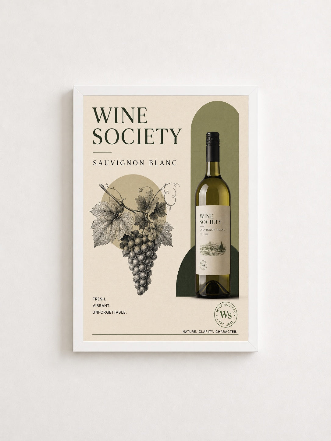 Sauvignon Blanc Zarafeti – Vintage Çerçeveli Poster — Beyaz Çerçeve — TabloLab