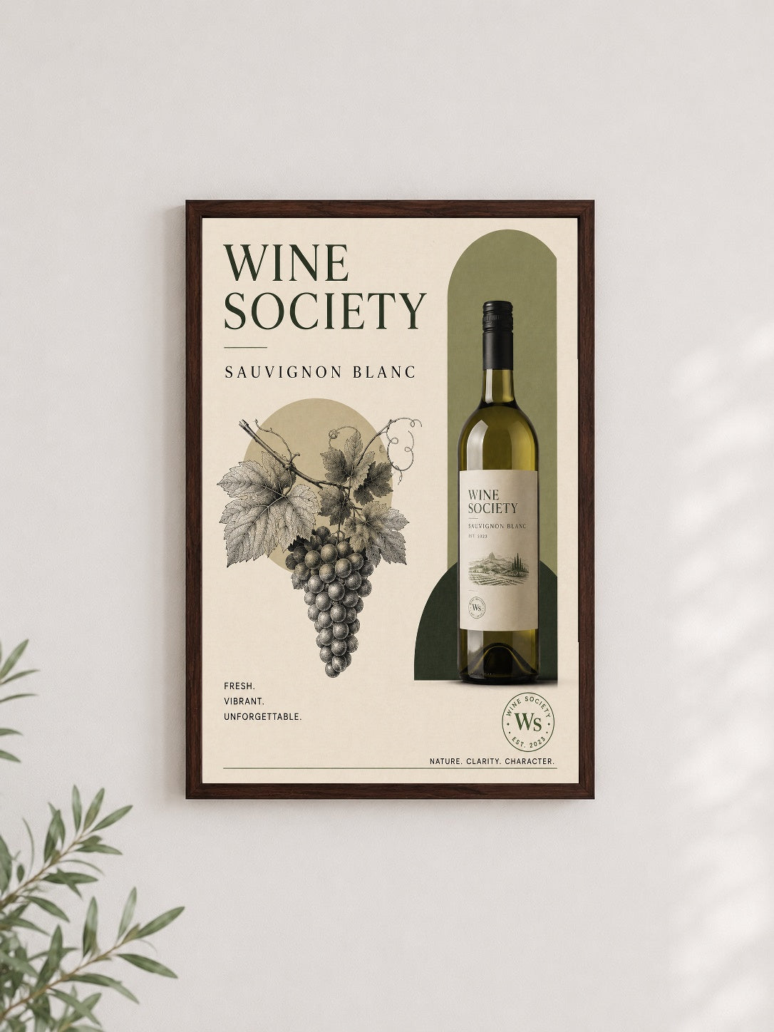 Sauvignon Blanc Zarafeti – Vintage Çerçeveli Poster — Ceviz Çerçeve — TabloLab