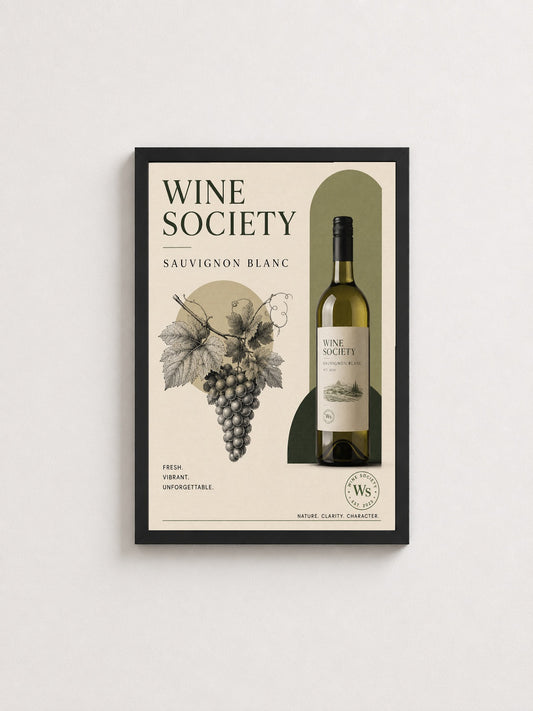 Sauvignon Blanc Zarafeti – Vintage Çerçeveli Poster — Siyah Çerçeve — TabloLab