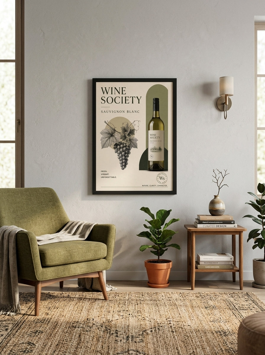 Sauvignon Blanc Zarafeti – Vintage Çerçeveli Poster — Siyah Çerçeve — TabloLab
