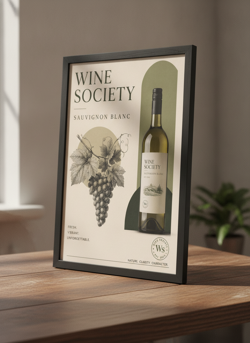 Sauvignon Blanc Zarafeti – Vintage Çerçeveli Poster — Siyah Çerçeve — TabloLab