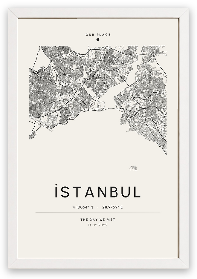 Şehir Haritası – Kişiselleştirilebilir Poster — Beyaz Çerçeve — TabloLab