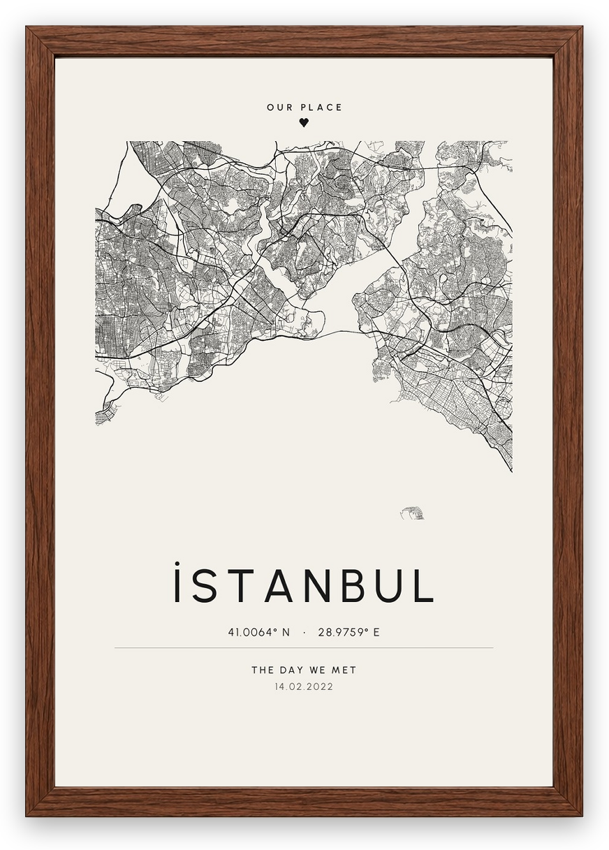 Şehir Haritası – Kişiselleştirilebilir Poster — Ceviz Çerçeve — TabloLab