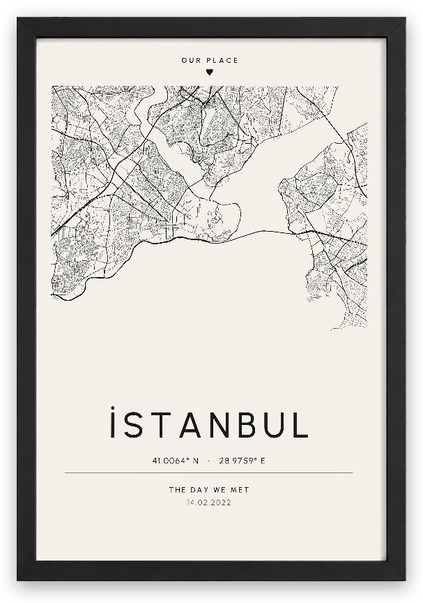 Şehir Haritası – Kişiselleştirilebilir Poster — Siyah Çerçeve — TabloLab