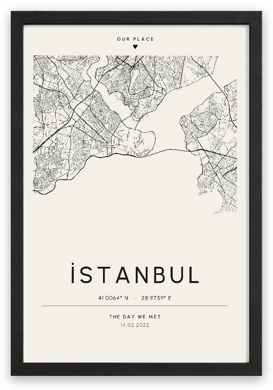 Şehir Haritası – Kişiselleştirilebilir Poster — Siyah Çerçeve — TabloLab