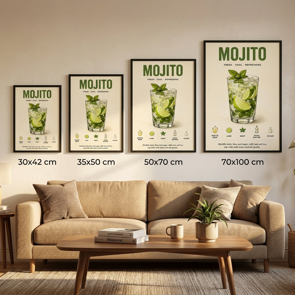 Serin Mojito Tarifi – Retro Çerçeveli Poster — Siyah — Paspartusuz — TabloLab