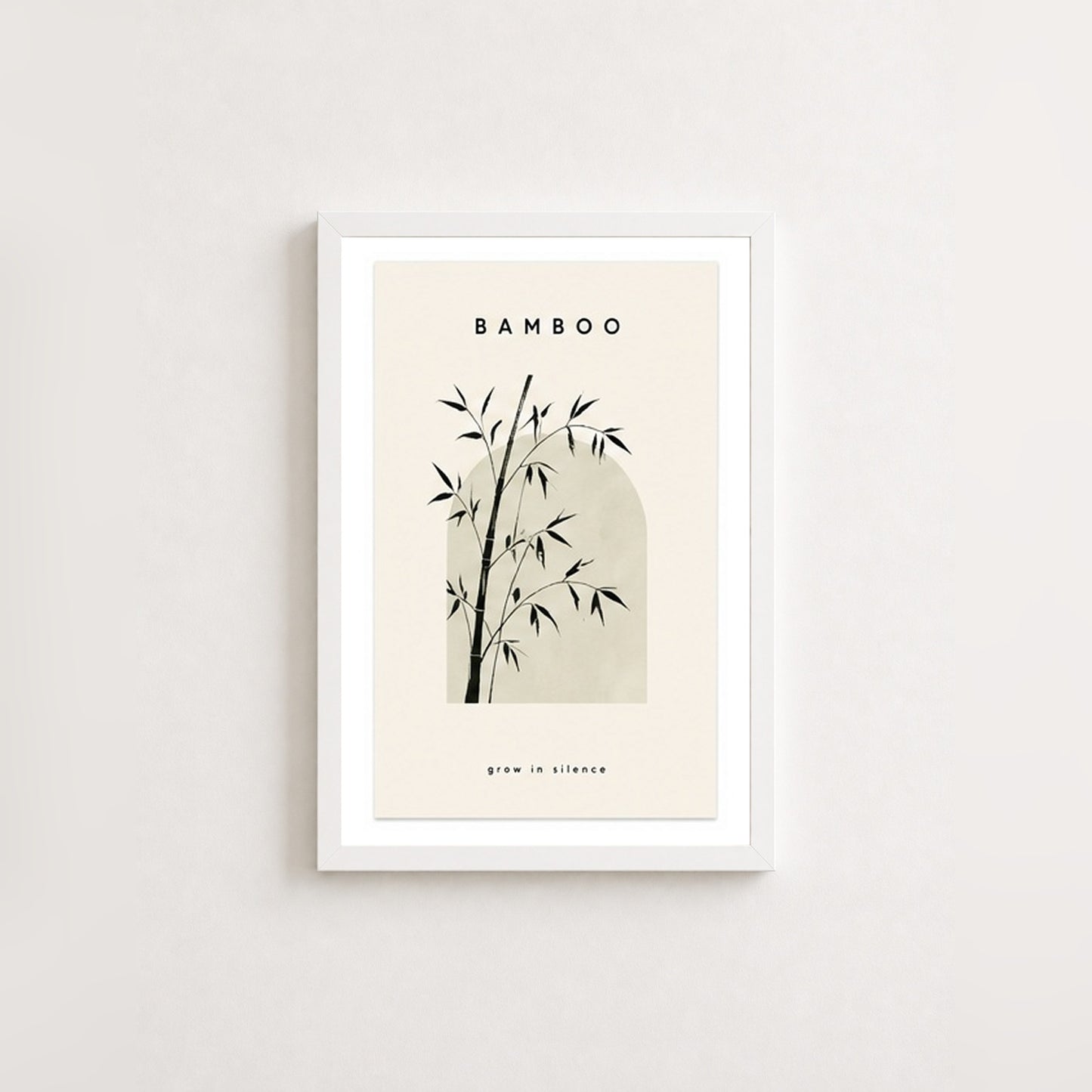 Sessiz Büyüyen Bambu – Minimal Çerçeveli Poster — Beyaz — Paspartulu — TabloLab