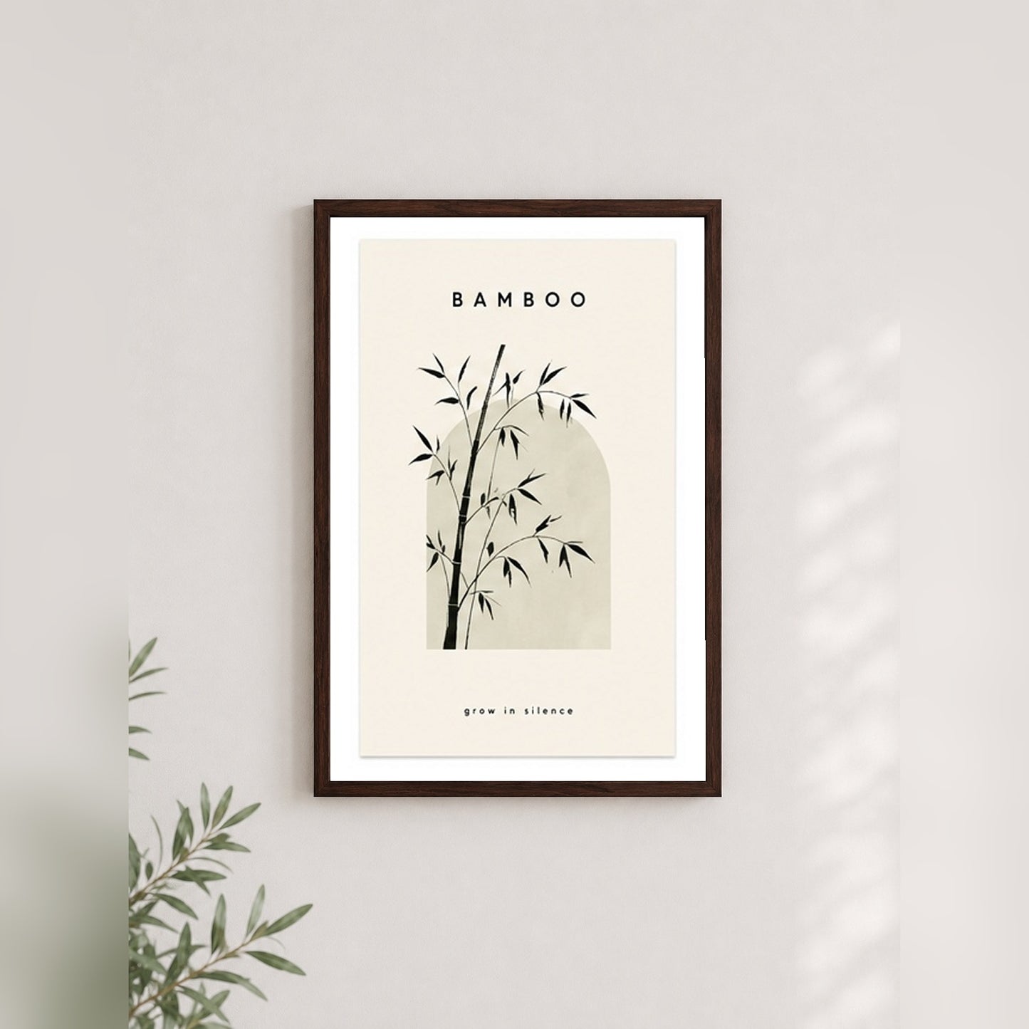 Sessiz Büyüyen Bambu – Minimal Çerçeveli Poster — Ceviz — Paspartulu — TabloLab