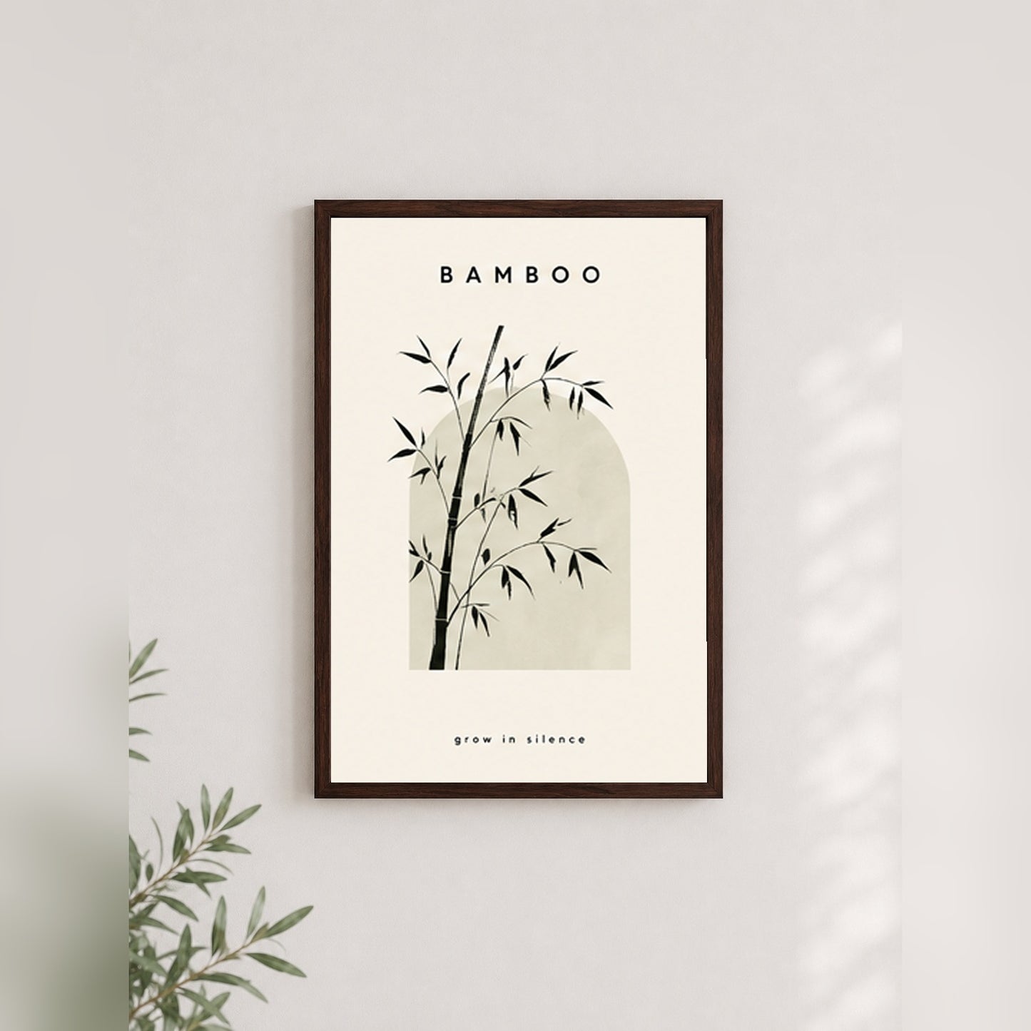 Sessiz Büyüyen Bambu – Minimal Çerçeveli Poster — Ceviz — Paspartusuz — TabloLab