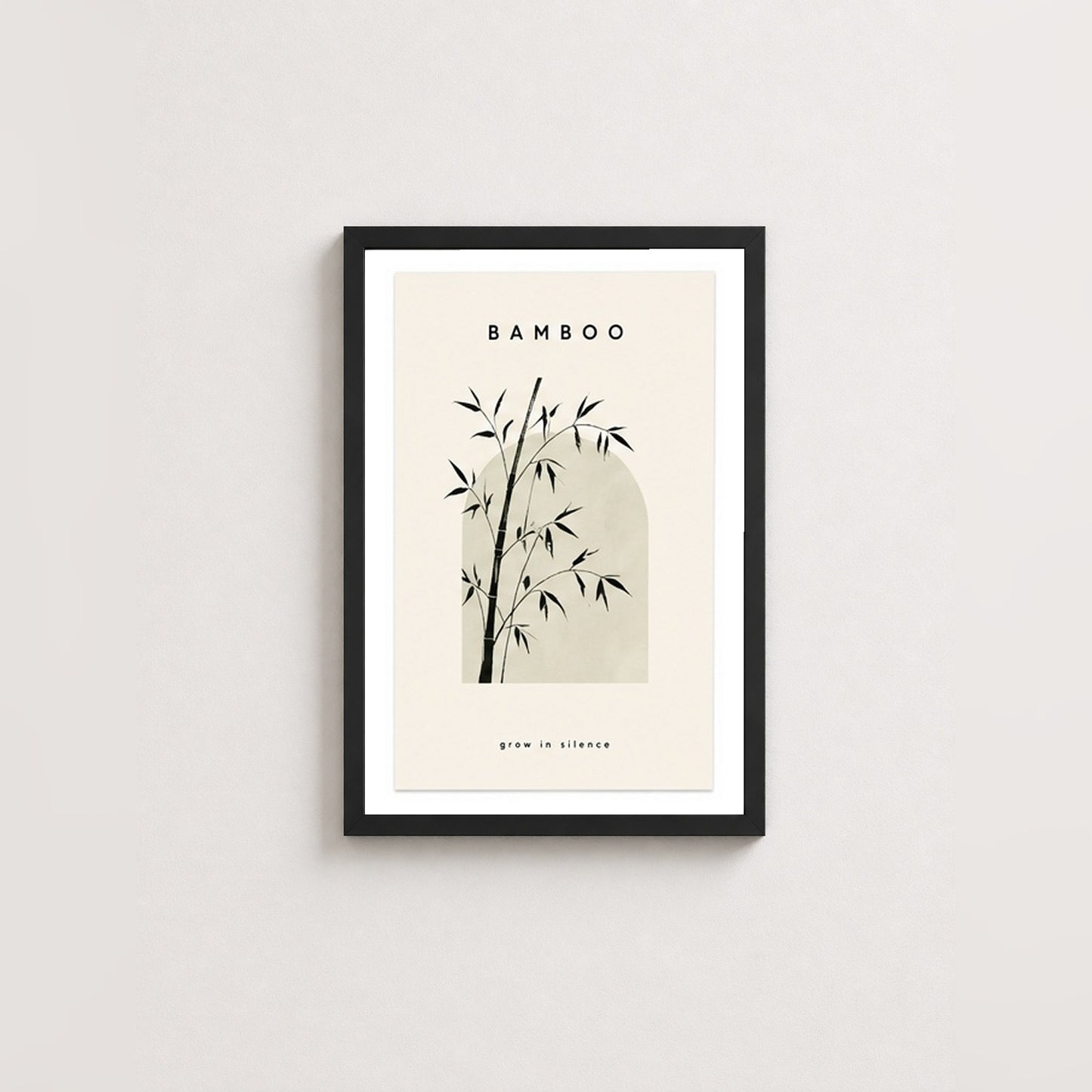 Sessiz Büyüyen Bambu – Minimal Çerçeveli Poster — Siyah — Paspartulu — TabloLab