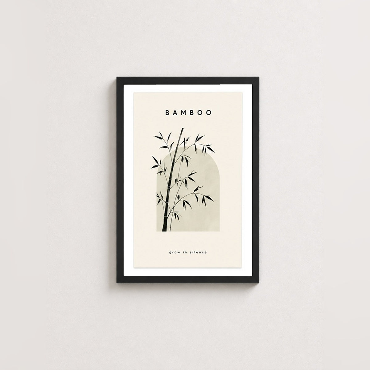 Sessiz Büyüyen Bambu – Minimal Çerçeveli Poster — Siyah — Paspartulu — TabloLab