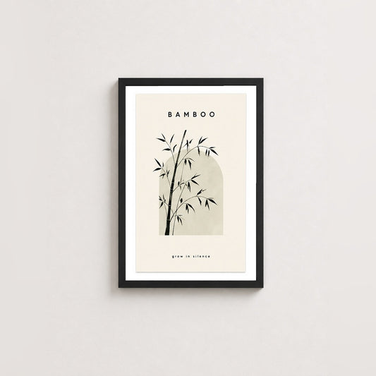 Sessiz Büyüyen Bambu – Minimal Çerçeveli Poster — Siyah — Paspartulu — TabloLab