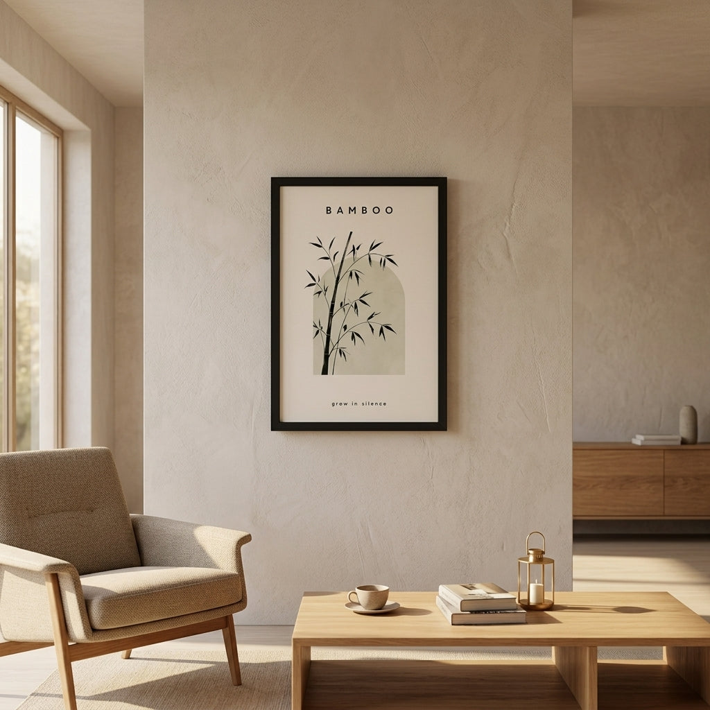 Sessiz Büyüyen Bambu – Minimal Çerçeveli Poster — Siyah — Paspartusuz — TabloLab