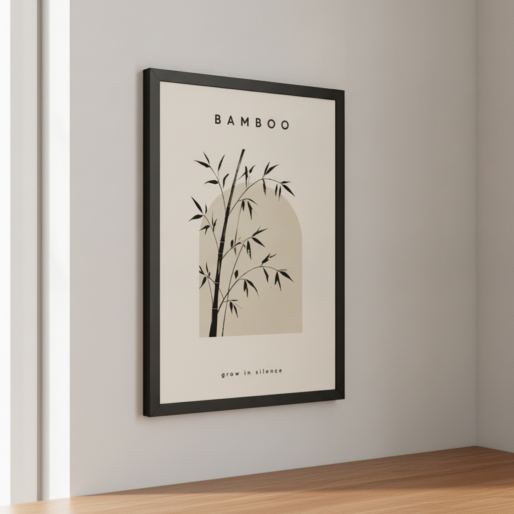 Sessiz Büyüyen Bambu – Minimal Çerçeveli Poster — Siyah — Paspartusuz — TabloLab