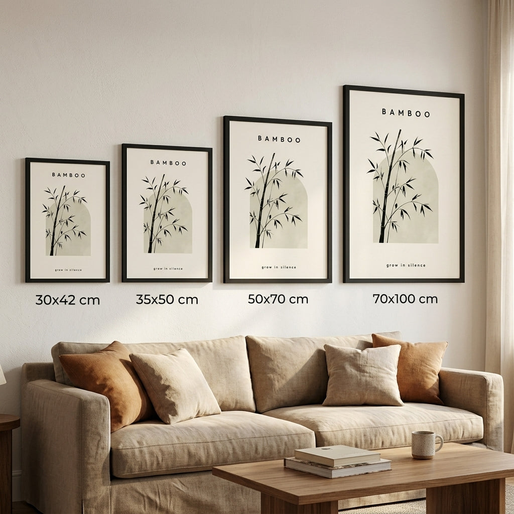 Sessiz Büyüyen Bambu – Minimal Çerçeveli Poster — Siyah — Paspartusuz — TabloLab