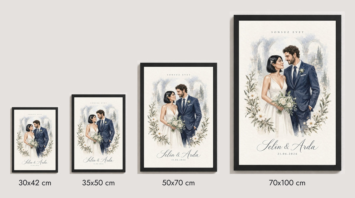 30×42, 35×50, 50×70 ve 70×100 cm ölçü karşılaştırması