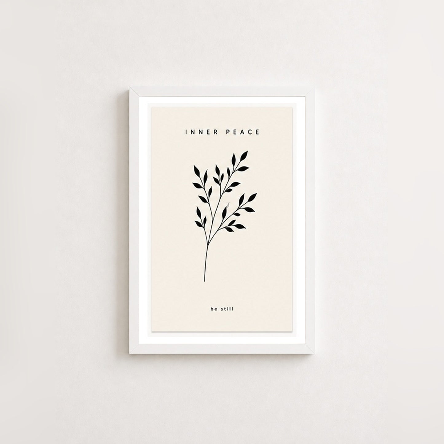 Sükunet Dalları – Minimal Çerçeveli Poster — Beyaz — Paspartulu — TabloLab