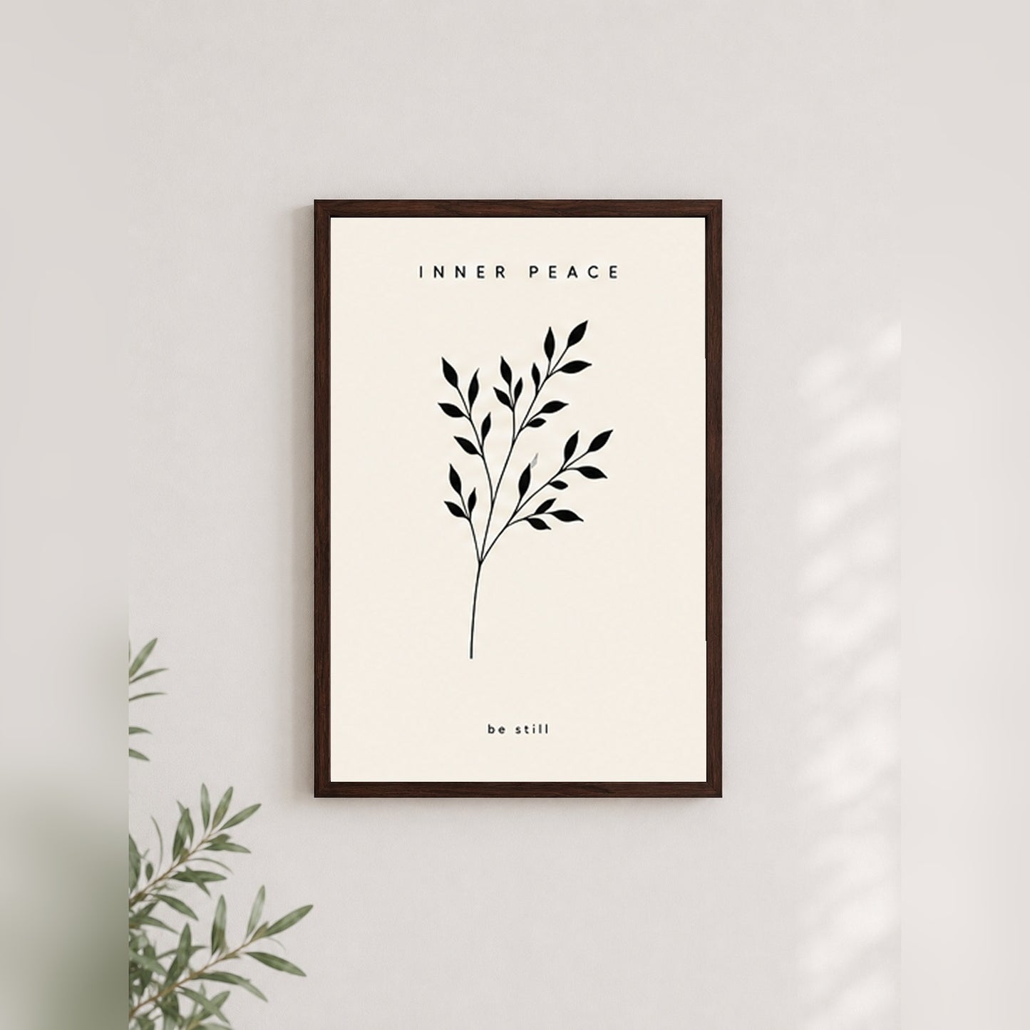 Sükunet Dalları – Minimal Çerçeveli Poster — Ceviz — Paspartusuz — TabloLab