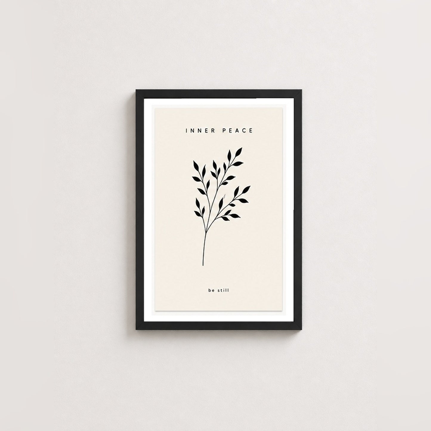 Sükunet Dalları – Minimal Çerçeveli Poster — Siyah — Paspartulu — TabloLab