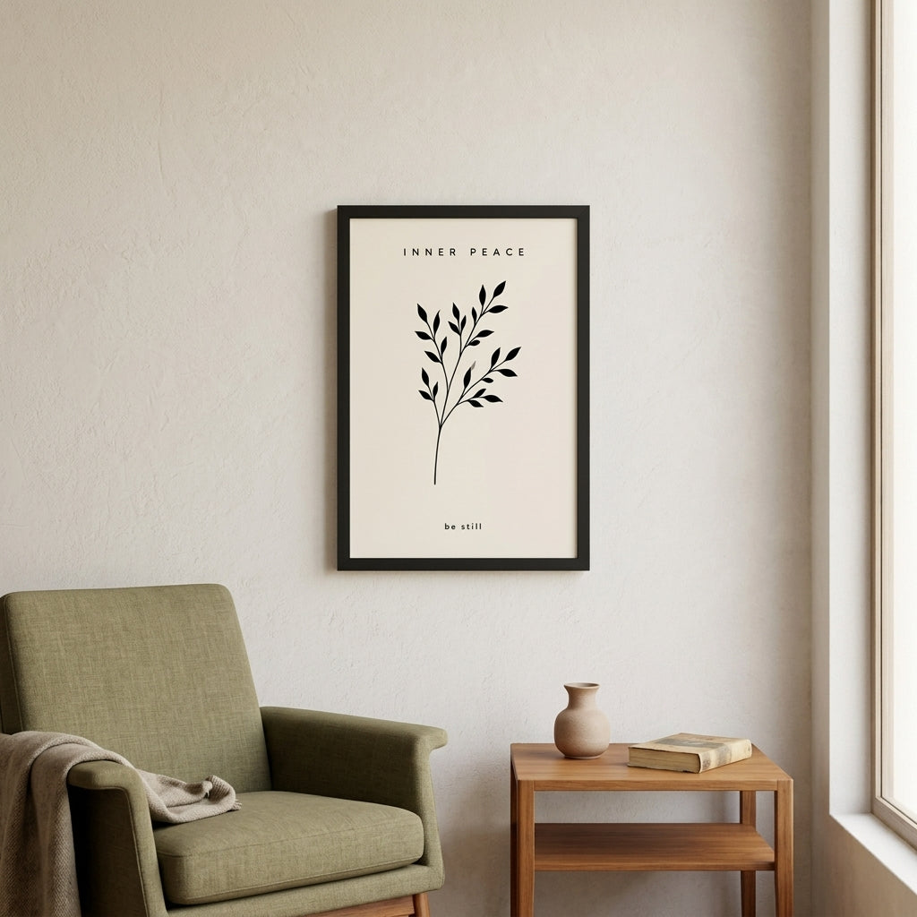 Sükunet Dalları – Minimal Çerçeveli Poster — Siyah — Paspartusuz — TabloLab