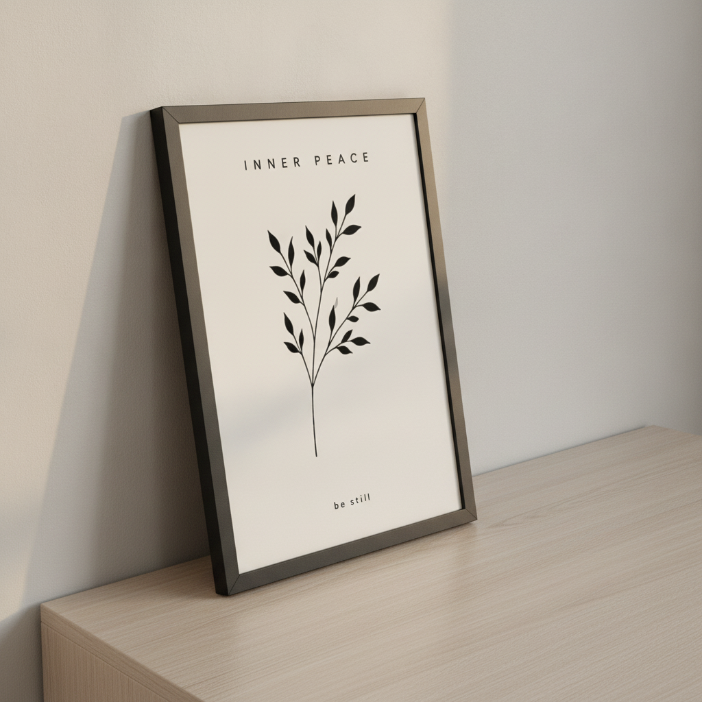 Sükunet Dalları – Minimal Çerçeveli Poster — Siyah — Paspartusuz — TabloLab