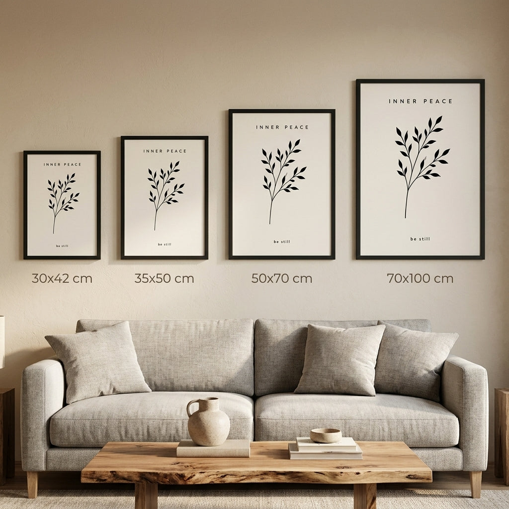 Sükunet Dalları – Minimal Çerçeveli Poster — Siyah — Paspartusuz — TabloLab