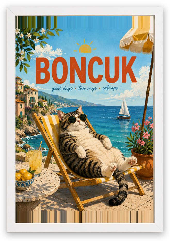 Summer Catnap – Kişiselleştirilebilir Pet Tablosu — Beyaz Çerçeve — TabloLab