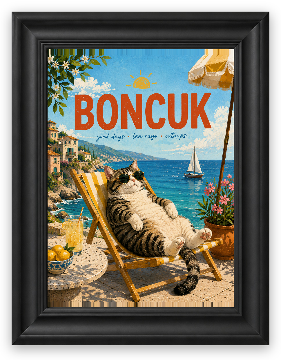 Summer Catnap – Kişiselleştirilebilir Pet Tablosu — Sahne Çerçeve — TabloLab