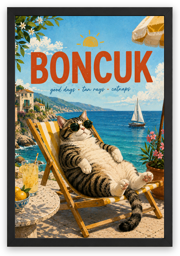 Summer Catnap – Kişiselleştirilebilir Pet Tablosu — Siyah — TabloLab