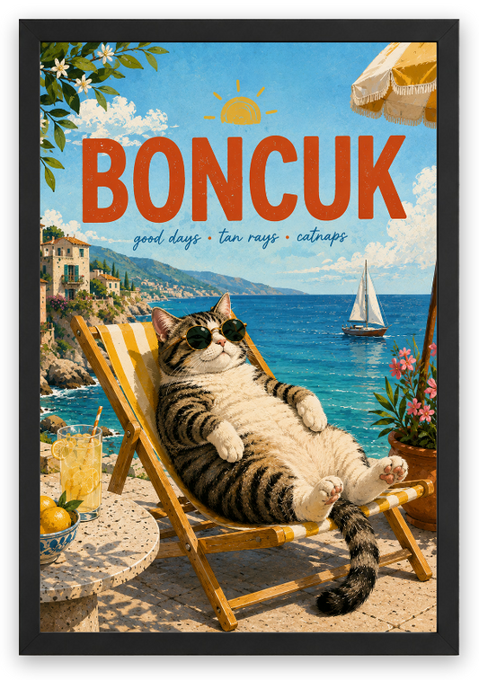 Summer Catnap – Kişiselleştirilebilir Pet Tablosu — Siyah — TabloLab